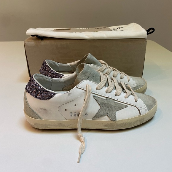 Golden Goose Superstar Sneaker White Leather/Ice/Gray/Glitter sz 36 New in Box - Picture 4 of 14